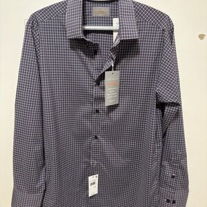 Perry Ellis Slim Fit Navy & Burgundy Micro-Check Dress Shirt